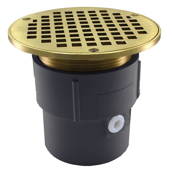 Jones Stephens 3in. x 4in. PVC Pipe Fit Drain Base with 3-1/2in. Metal Spud and 6in. Nickel Bronze Strainer D53125 - main